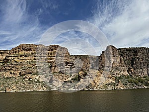 View of Canyon Lake and Rock Formations from a Steamboat in Arizona photo