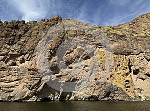 View of Canyon Lake and Rock Formations from a Steamboat in Arizona photo