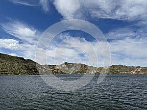 View of Canyon Lake and Rock Formations from a Steamboat in Arizona photo