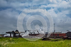 View of steel factory. Industry, Ecology, Economy,