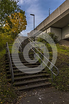 A view of steps leading up to the Itchen Bridge in Southampton, UK