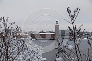 View of the Stockholm City Hall from the other side of the river Riddarfjarden, Sweden