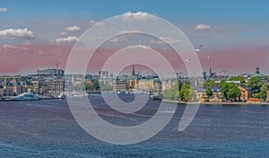 View of Stockholm from Sodermalm district. Panorama of Skeppsholmen