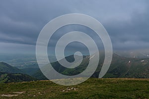 View from Stoh to Steny southern peak, Mala Fatra, Slovakia, spring cloudy day