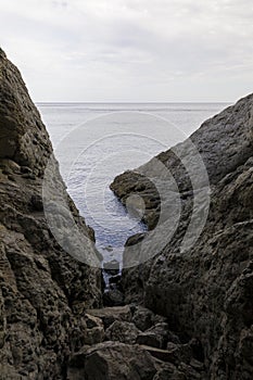 View from a stone cave to the Black Sea