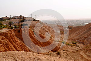 View of stone cliffs, Jericho Valley, view of the Palestinian Authority