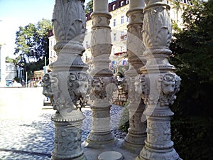 View of stone colonnade in the garden,  Karlovy Vary, Czech Republic