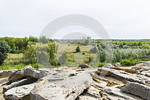 View from a stone grave to the steppe photo
