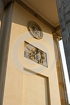 View of stone relief on Brandenburg gate arch wall