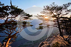 View from Ulsanbawi rock peak on sunset. Seoraksan National Park, South Corea photo