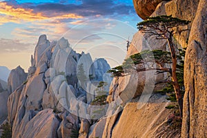 View from Ulsanbawi rock peak on sunset. Seoraksan National Park, South Corea photo