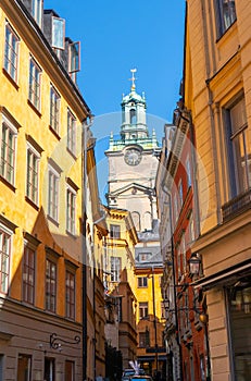 View with Storkyrkan The Great Church, officially named Sankt Nikolai kyrka Church of St. Nicholas and informally called Stock photo