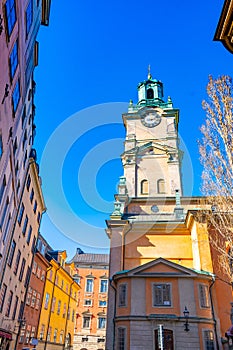 View with Storkyrkan The Great Church, officially named Sankt Nikolai kyrka Church of St. Nicholas and informally called Stock photo
