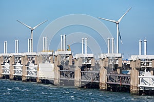 View at storm barrier Oosterscheldekering in Zeeland, The Netherlands