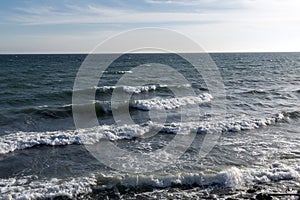 View of a stormy seascape of waves and the Black Sea