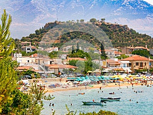 View of Stoupa beach, located in Messinia, Greece