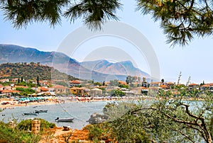 View of Stoupa beach, located in Messinia, Greece photo