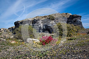 View on Stratified City, a natural tourist attraction on the Canary Island of Lanzarote, Spain