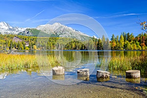 View on Strbske pleso lake and High Tatras mountains in Strbske Pleso, Slovakia