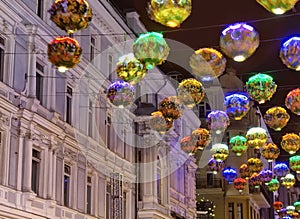 View of street decorations with lights