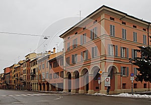 View of the street in the old city of Bologna