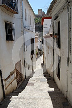 View of the streets and old buildings of Granada  Andalusia (Spain). The Alhambra from the Albaicin (Albayzin)