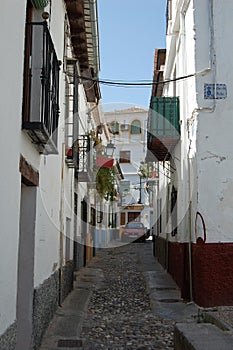 View of the streets and old buildings of Granada  in Andalusia (Spain). El Albaicin (or Albayzin)