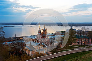 View Stroganov church in Nizhny Novgorod late evening