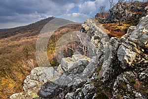 View from Studeny Hrad rock towards Jelenec castle