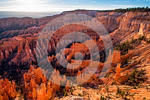 view of stunning red sandstone hoodoos in Bryce Canyon National Park in Utah, USA