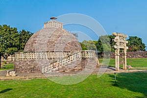 View of Stupa 3, ancient Buddhist monument at Sanchi, Madhya Pradesh, Ind