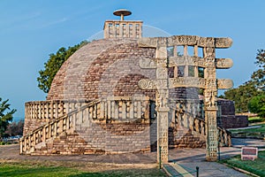 View of Stupa 3, ancient Buddhist monument at Sanchi, Madhya Pradesh, Ind