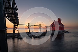 View of the Sturgeon Bay Canal North Pierhead Lighthouse with a beautiful evening sky