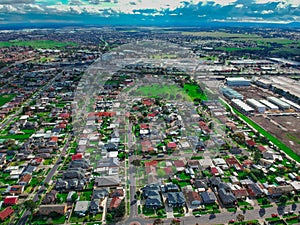 view of Suburban Melbourne housing, roof tops, the streets and the parks NSW Australia