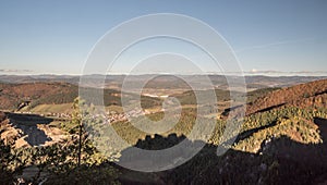 View from Sulovsky hrad castle ruins in Sulovske skaly mountains in Slovakia