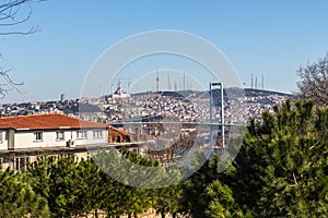 View of the Sultan Mehmed Fatih Bridge  in Istanbul. Turkey