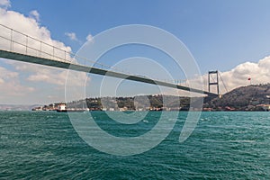 View of the Sultan Mehmed Fatih Bridge over the Bosphorus in Istanbul. Turkey