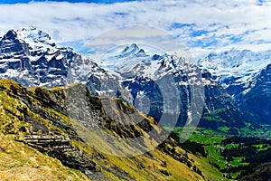 View in summer mountains around Grindelwald, Switzerland