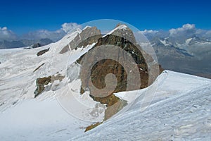 View from the summit of Breithorn, Monterosa massiv in the Alps