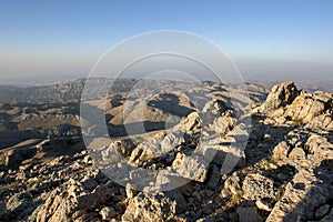 The view from the summit of Mt Nemrut in Turkey.