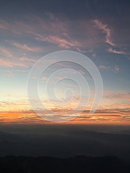 View of Sunrise above Himalayan Mountains from Sarangkot in Nepal.