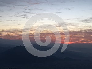 View of Sunrise above Himalayan Mountains from Sarangkot in Nepal.
