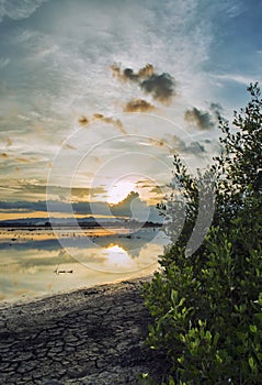 View of Sunrise and clouds in the sky by the river