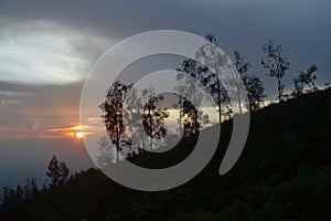View of the sunrise on mount Arjuno