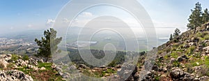 View of the sunrise from the Mount Precipice near Nazareth on the adjacent valley