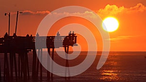 The view of sunrise near Virginia Beach Fishing Pier, U.S.A