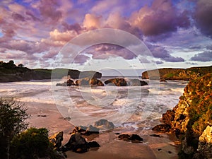 View of the sunset on the beach, Atlantic coast of Spain