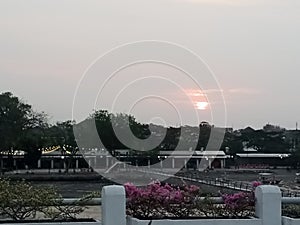 View sunset on brige photo