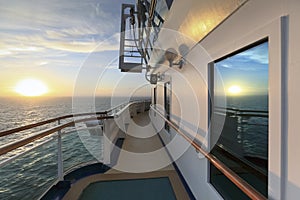 View of sunset from deck of cruise ship, Atlantic ocean