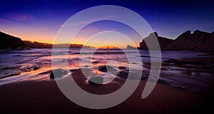 View of the sunset on the beach, Atlantic coast of Spain